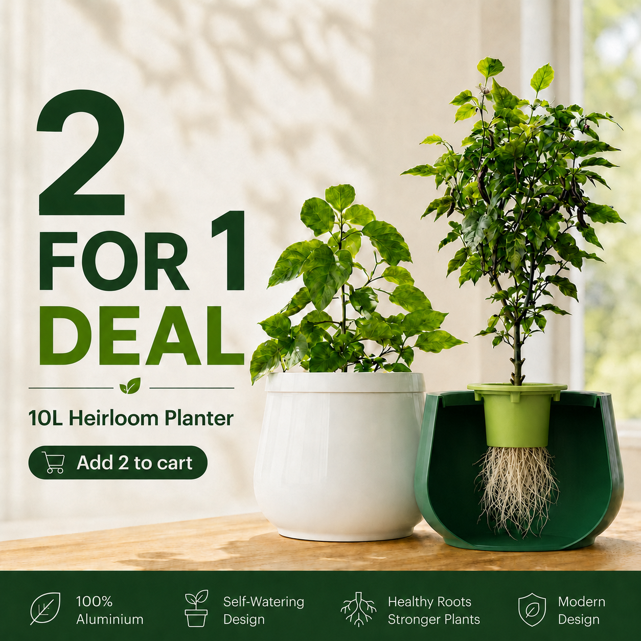 Heirloom Planter | Passive hydroponic aluminium kratky pot