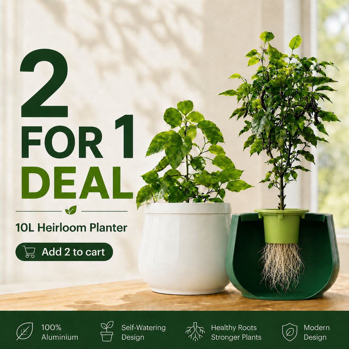 Heirloom Planter | Passive hydroponic aluminium kratky pot