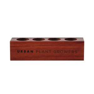 Propagation wooden test tube holder made from Australian Red Ironbark wood holds 4 test tubes