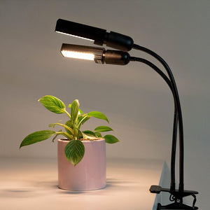 Urban Plant Growers LED Grow Light hydroponic warm white full spectrum light 2 heads black metal lighting up indoor pot plant